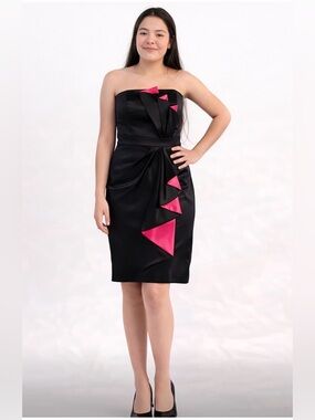 White House Black Market Strapless Black Dress with Pink Accents